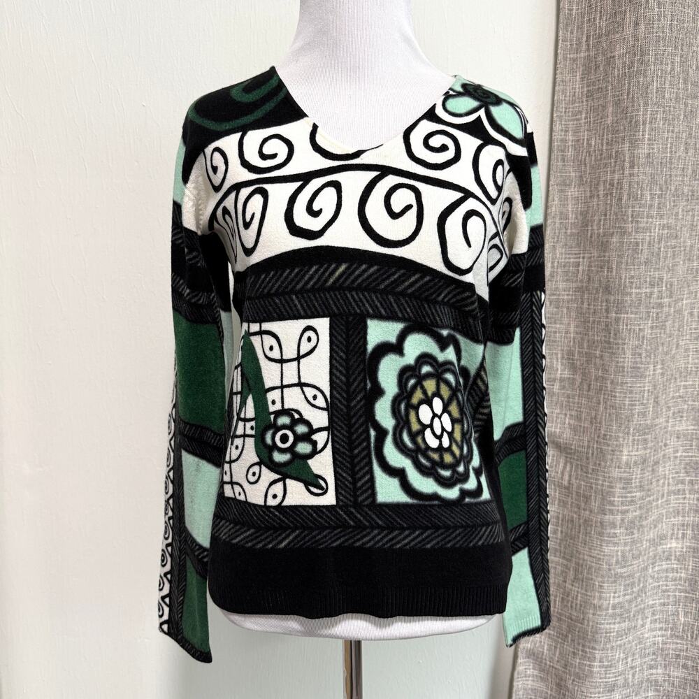 Vintage Noun Paris Knit Sweater Top Green Black Wearable Pop Art Graphic Shop
